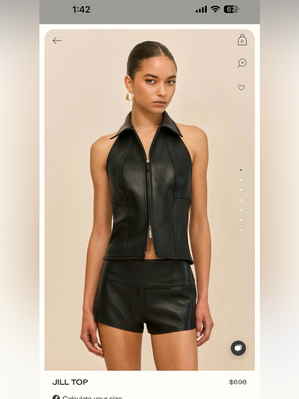 Cult Gaia - Jill Top Black Leather Halter Zip Vest